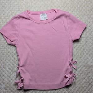 Zara Girls Pink Ribbed Tee w/ Side Bows | Size 6–7